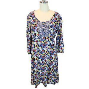 BODEN Colorful Retro Floral Bell Sleeve Dress Size 14L UK 10 US Preppy Mod
